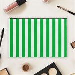 Vertical Stripes - White and Dark Pastel Green Cosmetic Bag (L)