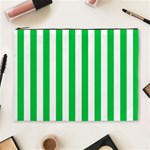 Vertical Stripes - White and Dark Pastel Green Cosmetic Bag (XL)
