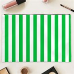 Vertical Stripes - White and Dark Pastel Green Cosmetic Bag (XXL)