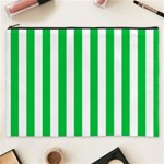 Vertical Stripes - White and Dark Pastel Green Cosmetic Bag (XXXL)
