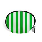 Vertical Stripes - White and Dark Pastel Green Accessory Pouch (Small)