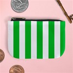 Vertical Stripes - White and Dark Pastel Green Mini Coin Purse