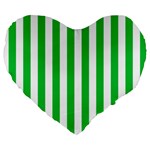 Vertical Stripes - White and Dark Pastel Green Large 19  Premium Heart Shape Cushion
