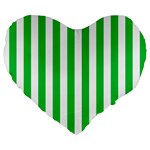 Vertical Stripes - White and Dark Pastel Green Large 19  Premium Flano Heart Shape Cushion
