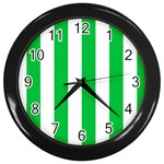 Vertical Stripes - White and Dark Pastel Green Wall Clock (Black)