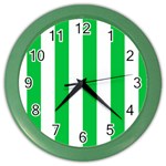 Vertical Stripes - White and Dark Pastel Green Color Wall Clock