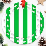 Vertical Stripes - White and Dark Pastel Green Round Filigree Ornament (Two Sides)