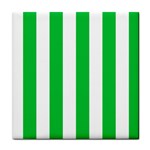 Vertical Stripes - White and Dark Pastel Green Tile Coaster