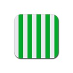 Vertical Stripes - White and Dark Pastel Green Rubber Coaster (Square)