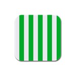 Vertical Stripes - White and Dark Pastel Green Rubber Square Coaster (4 pack)