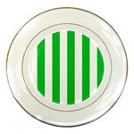 Vertical Stripes - White and Dark Pastel Green Porcelain Plate