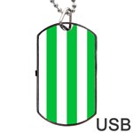 Vertical Stripes - White and Dark Pastel Green Dog Tag USB Flash (Two Sides)