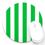 Vertical Stripes - White and Dark Pastel Green Round Mousepad