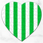 Vertical Stripes - White and Dark Pastel Green Jigsaw Puzzle (Heart)