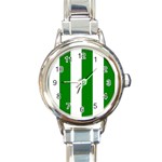 Vertical Stripes - White and Green Round Italian Charm Watch