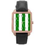 Vertical Stripes - White and Green Rose Gold Leather Watch