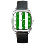 Vertical Stripes - White and Green Square Metal Watch