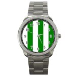 Vertical Stripes - White and Green Sport Metal Watch