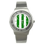 Vertical Stripes - White and Green Stainless Steel Watch