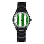 Vertical Stripes - White and Green Stainless Steel Round Watch