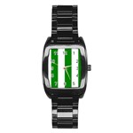 Vertical Stripes - White and Green Stainless Steel Barrel Watch