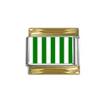 Vertical Stripes - White and Green Gold Trim Italian Charm (9mm)