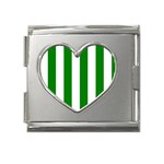 Vertical Stripes - White and Green Mega Link Heart Italian Charm (18mm)