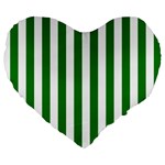 Vertical Stripes - White and Green Large 19  Premium Flano Heart Shape Cushion