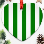Vertical Stripes - White and Green Heart Ornament (Two Sides)