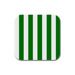 Vertical Stripes - White and Green Rubber Square Coaster (4 pack)