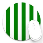 Vertical Stripes - White and Green Round Mousepad