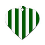 Vertical Stripes - White and Dark Green Dog Tag Heart (One Side)