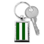 Vertical Stripes - White and Dark Green Key Chain (Rectangle)