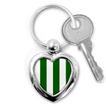 Vertical Stripes - White and Dark Green Key Chain (Heart)