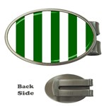 Vertical Stripes - White and Dark Green Money Clip (Oval)