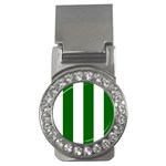 Vertical Stripes - White and Dark Green Money Clip (CZ)