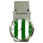 Vertical Stripes - White and Dark Green Money Clip Watch