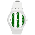 Vertical Stripes - White and Dark Green Round Plastic Sport Watch (M)