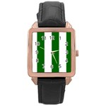 Vertical Stripes - White and Dark Green Rose Gold Leather Watch