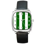 Vertical Stripes - White and Dark Green Square Metal Watch