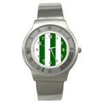 Vertical Stripes - White and Dark Green Stainless Steel Watch