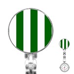 Vertical Stripes - White and Dark Green Stainless Steel Nurses Watch