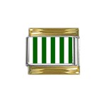 Vertical Stripes - White and Dark Green Gold Trim Italian Charm (9mm)