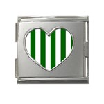 Vertical Stripes - White and Dark Green Mega Link Heart Italian Charm (18mm)