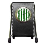 Vertical Stripes - White and Dark Green Pen Holder Desk Clock
