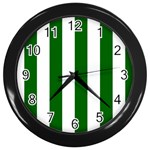 Vertical Stripes - White and Dark Green Wall Clock (Black)