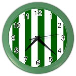 Vertical Stripes - White and Dark Green Color Wall Clock