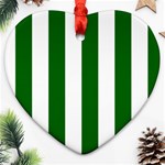 Vertical Stripes - White and Dark Green Ornament (Heart)