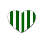 Vertical Stripes - White and Dark Green Rubber Coaster (Heart)