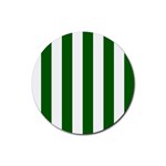 Vertical Stripes - White and Dark Green Rubber Coaster (Round)